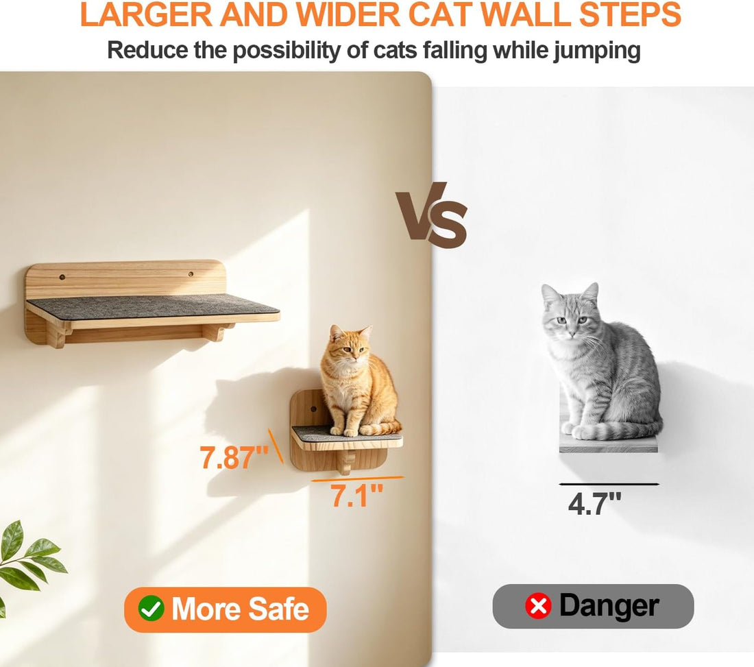 Cat Wall Shelves, Wood Cat Wall Furniture with Scratching Post