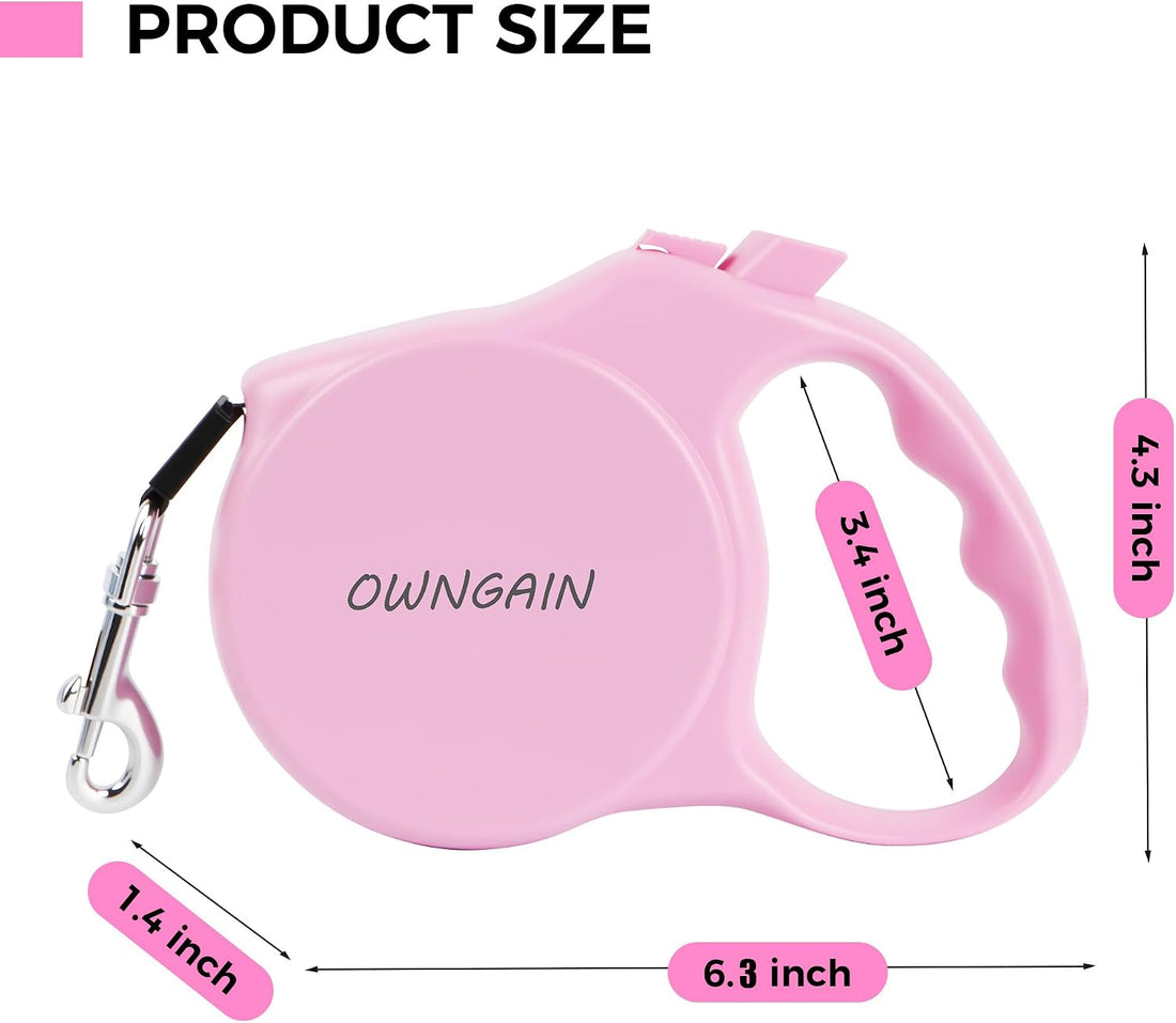 Pink Retractable Dog Leash,Strong Nylon Tape-One-Handed One Button