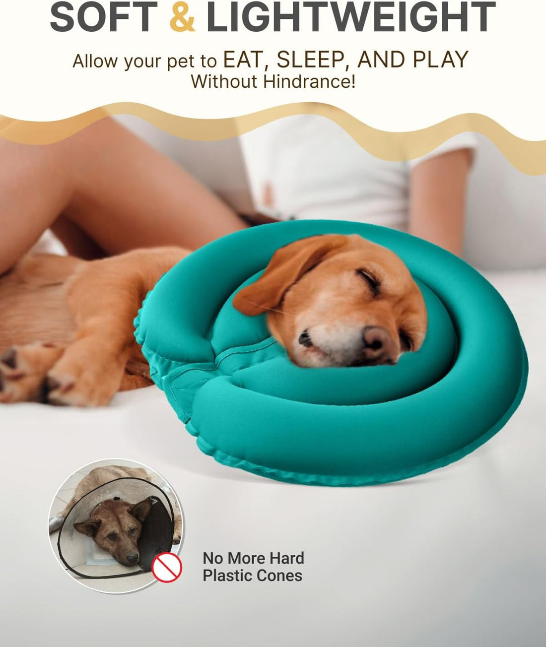 MIDOG Patented Inflatable Dog Cone, Soft Recovery Collar, Blue, S