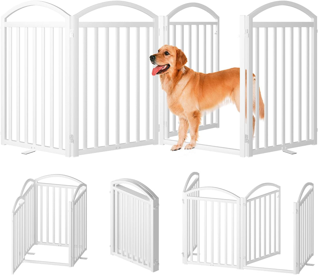 SNUOWU 4 Panels Full Matel Freestanding Dog Gates with Door