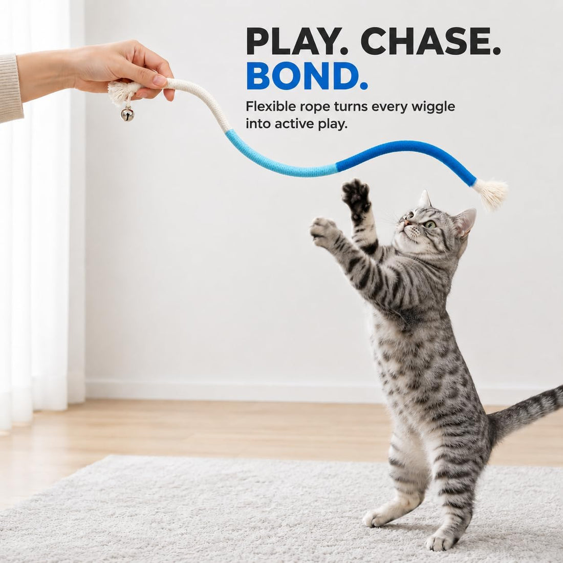 4-Pack Interactive Cat Chew Rope Toys, Teaser Sticks with Jingle Bells