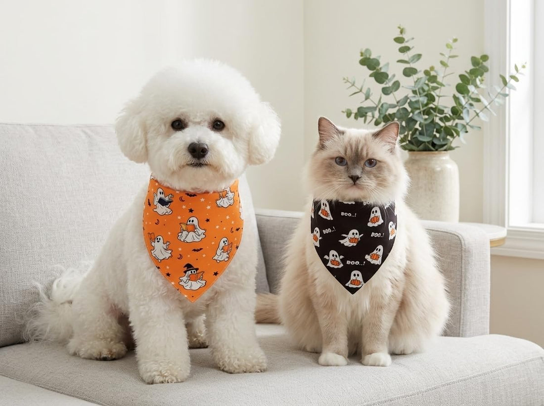 Halloween Dog Bandanas Cute Ghost Reversible Pet Outfit 2PCS