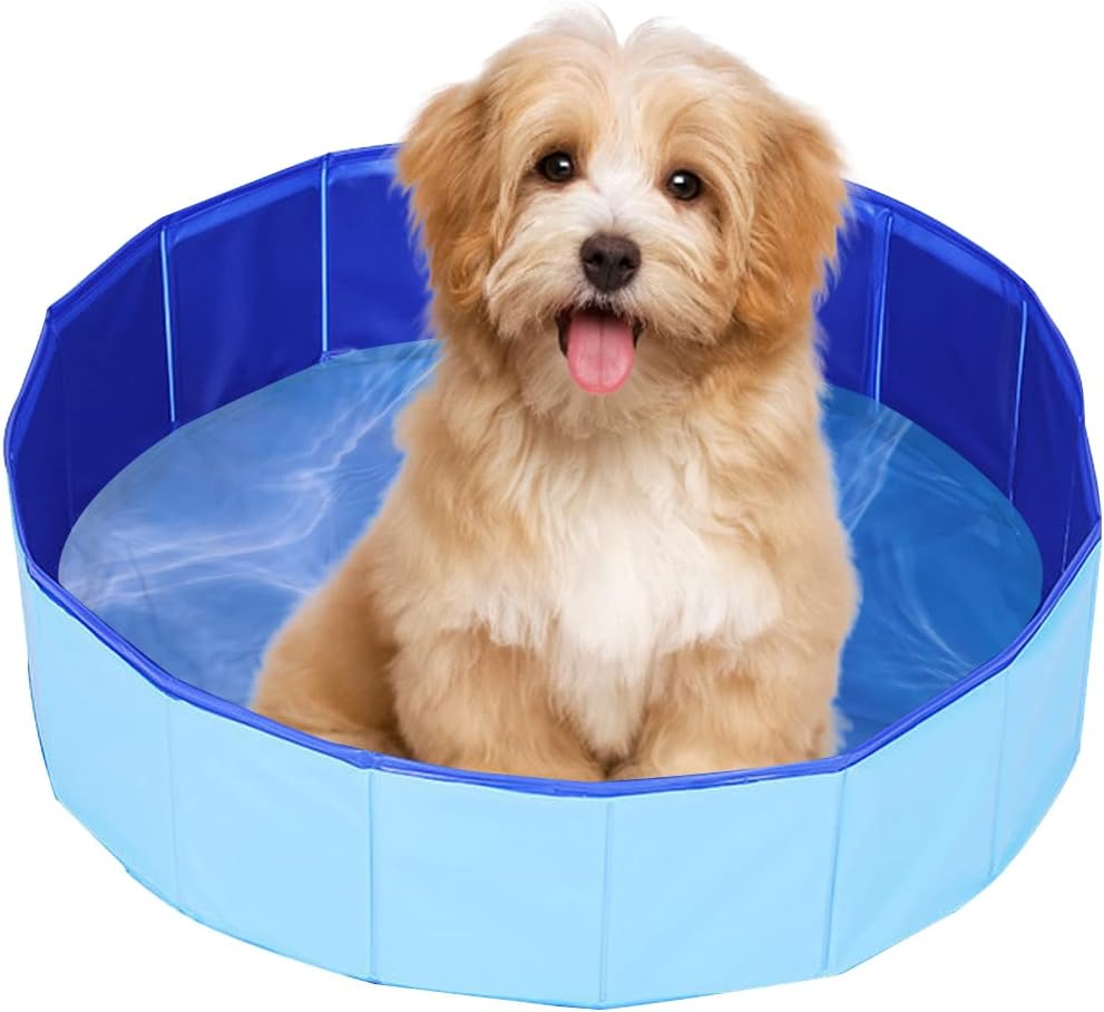 32 x 8 Inch Foldable Dog Pool with Storage Bag, PVC Pet Bath Tub