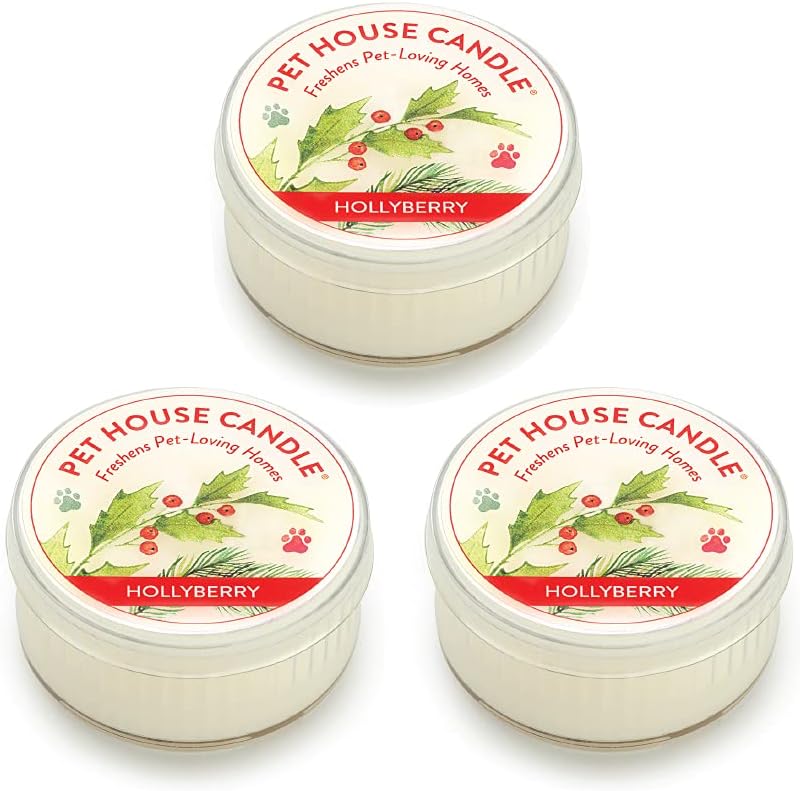 Hollyberry Mini Candles Plant-Based Wax, 3 Pack Pet House