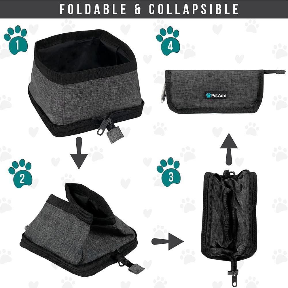 PetAmi Collapsible Dog Bowls 2 Pack, Food and Water Bowls Travel Set