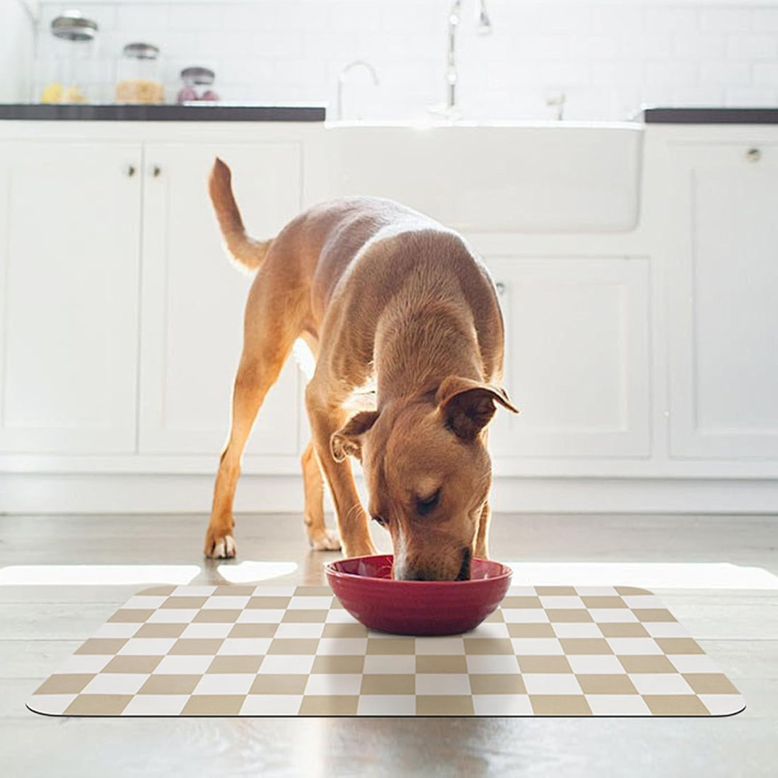 CooRug Checkered Dog Food Mat, Absorbent Leak-Proof Pet Feeding Mat