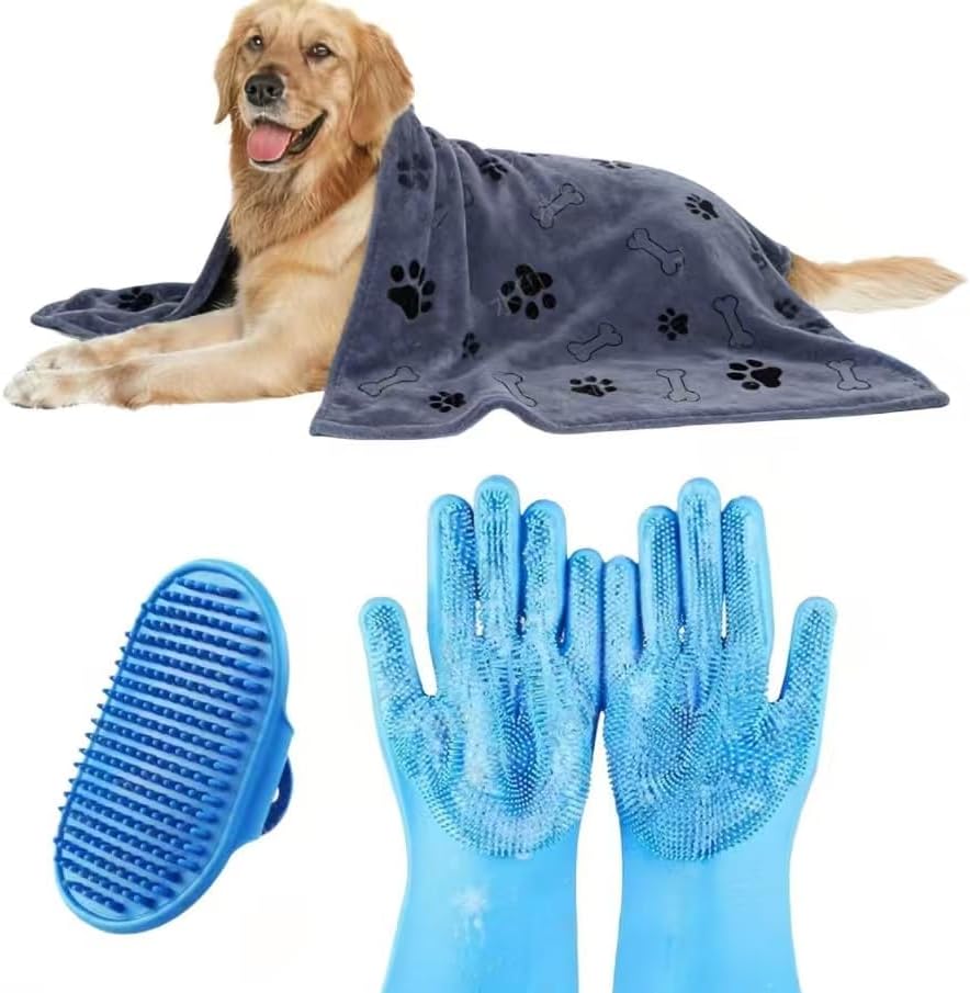 3PCS Dog Bath Supplies,Dog Bath Brush | Dog Washing Gloves