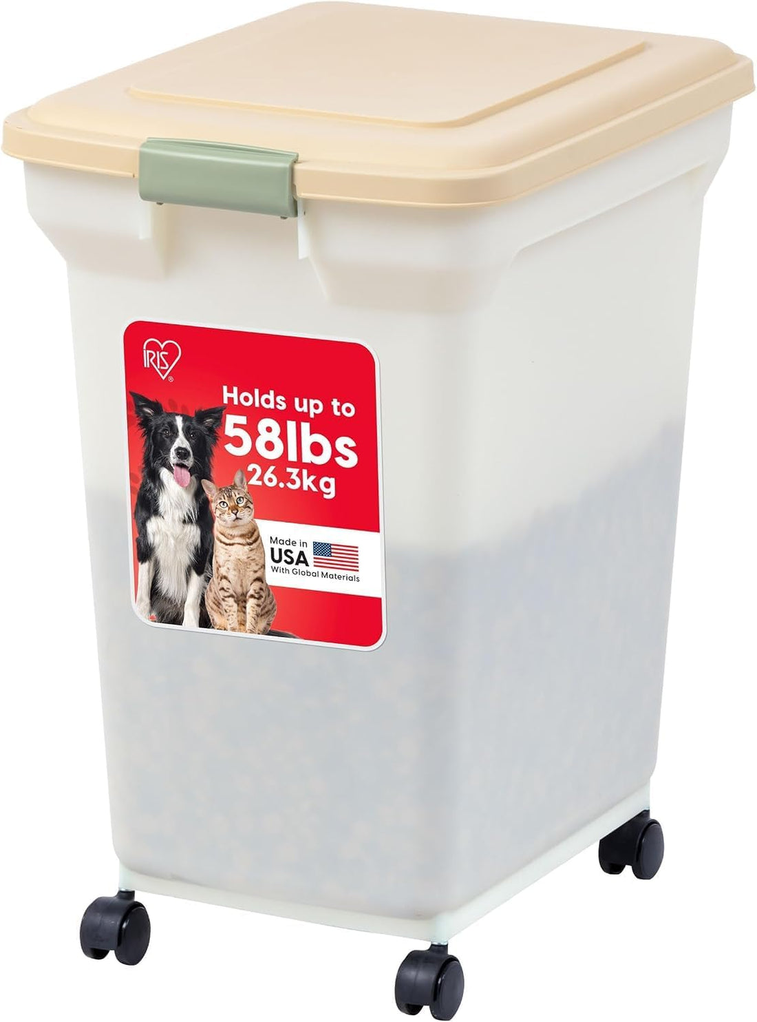 IRIS USA Dog Food Storage Container 58 lbs, Attachable Wheels