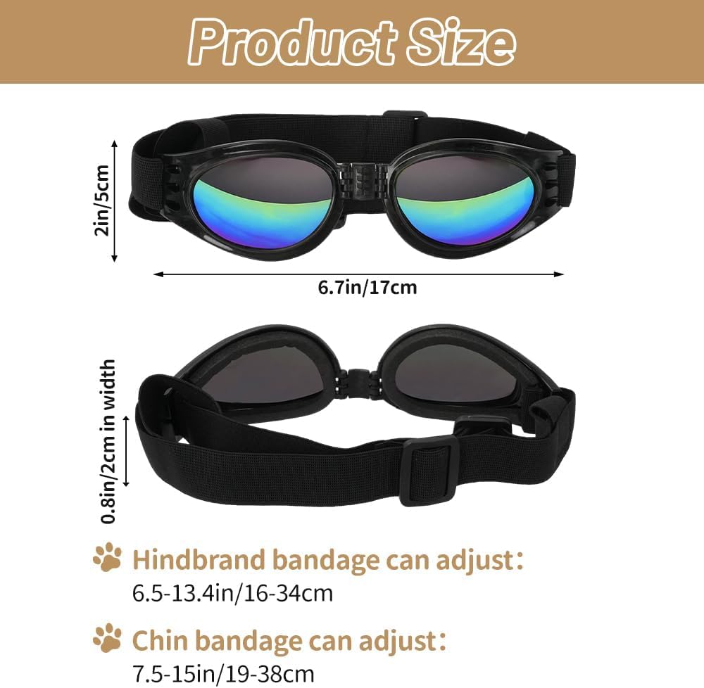 Dog Goggles, Dog Sunglasses UV Protection with Adjustable Strap