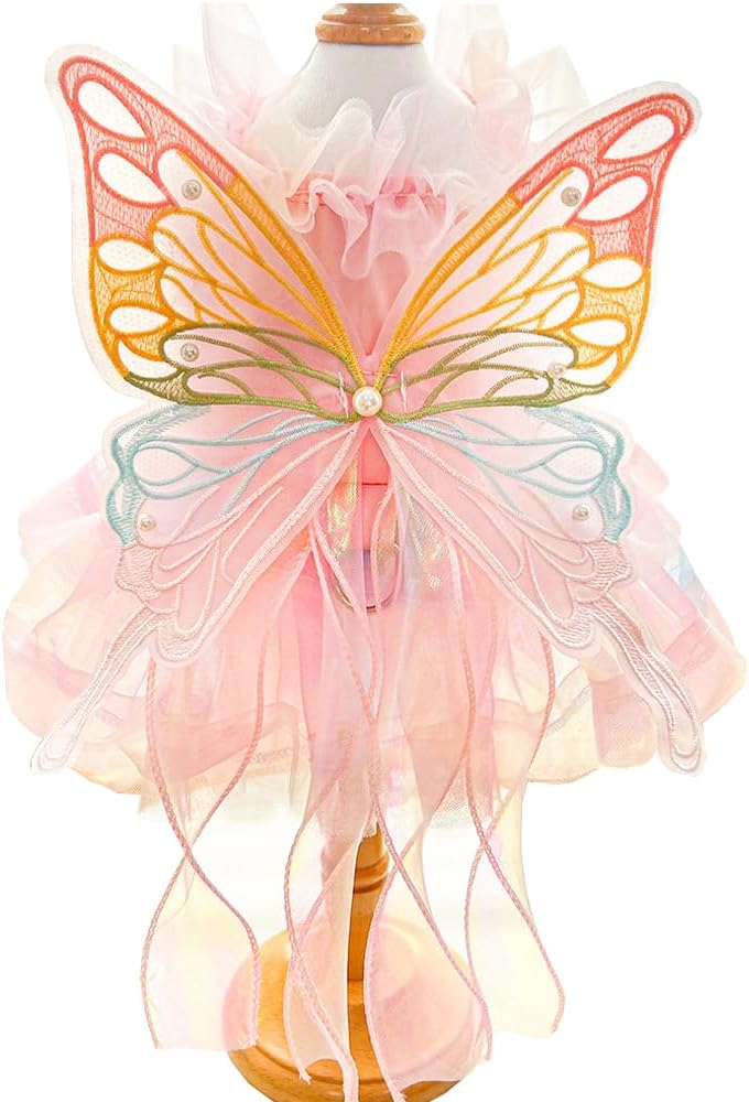 Rainbow Butterfly Dog Dresses for Small Dog Girl Puppy Lace Tutu