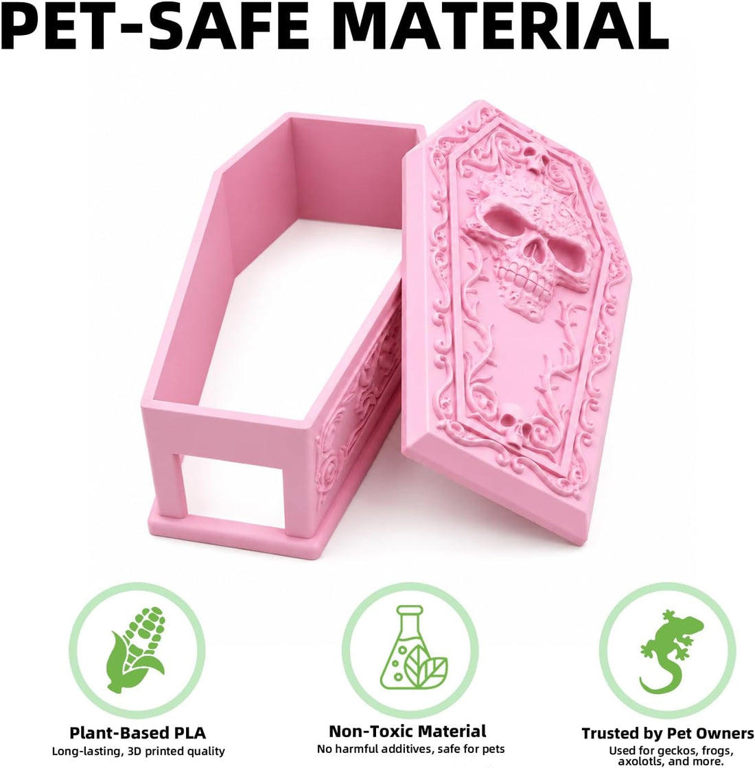 Westant Gothic Coffin Reptile & Amphibian Habitat Hideouts (Pink, L)