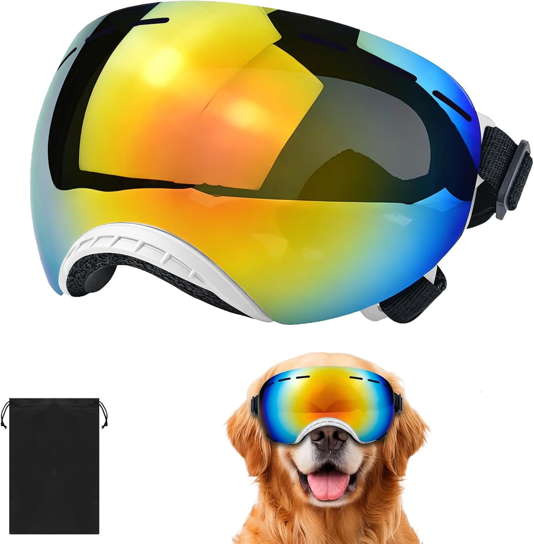 Dog Goggles UV Protection for Medium Large Breeds Rainbow PC Lens