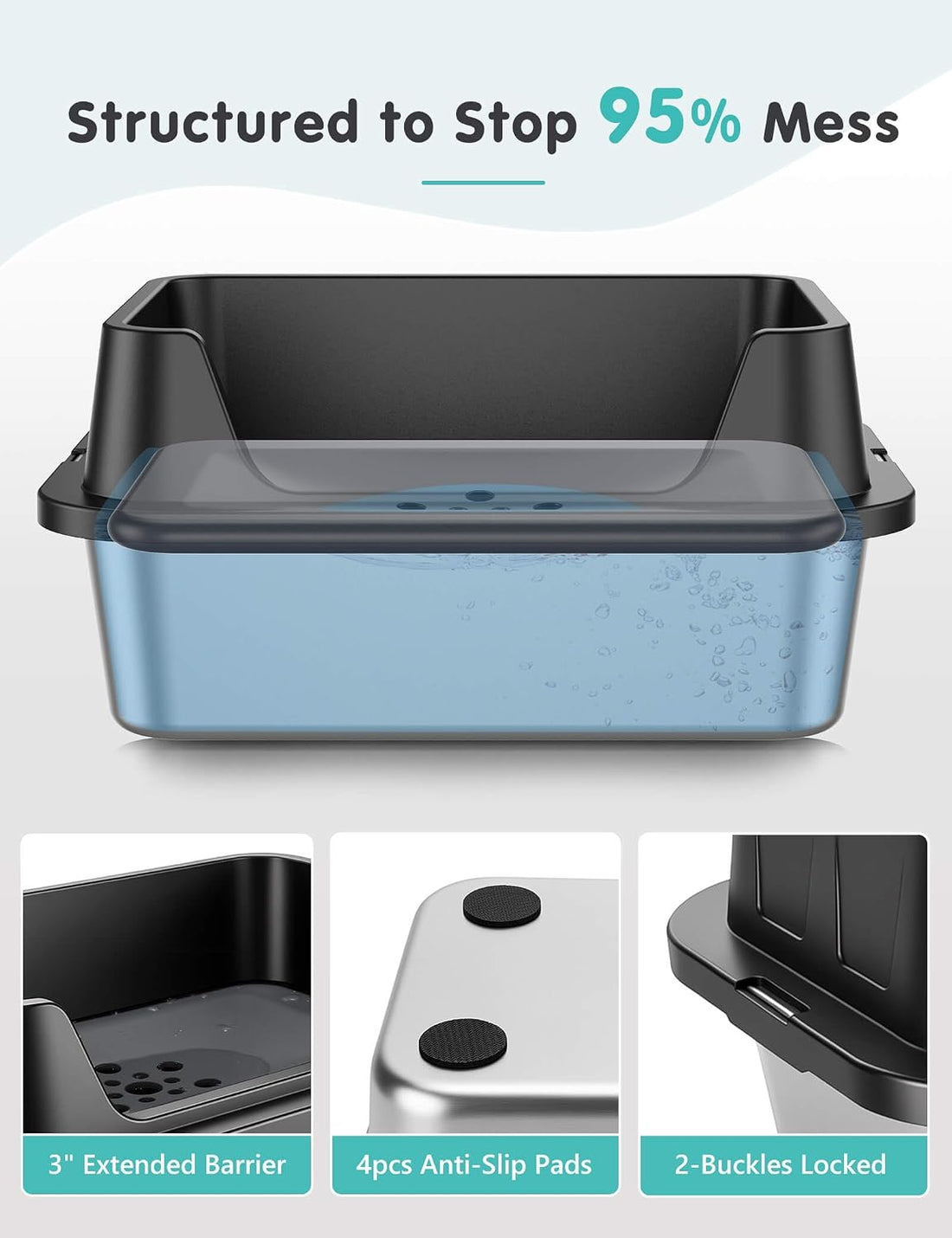 11L No Spill Dog Water Bowl with Splash Guard & Slow Drink Disk
