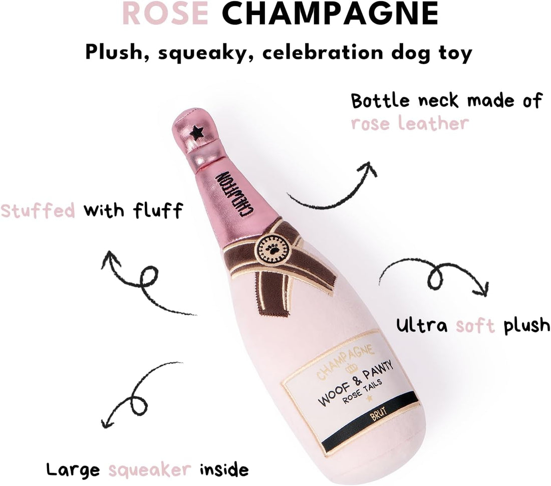 CHEWFFON Dog Toy, Pink Champagne Shape Squeaky Toy for Boredom