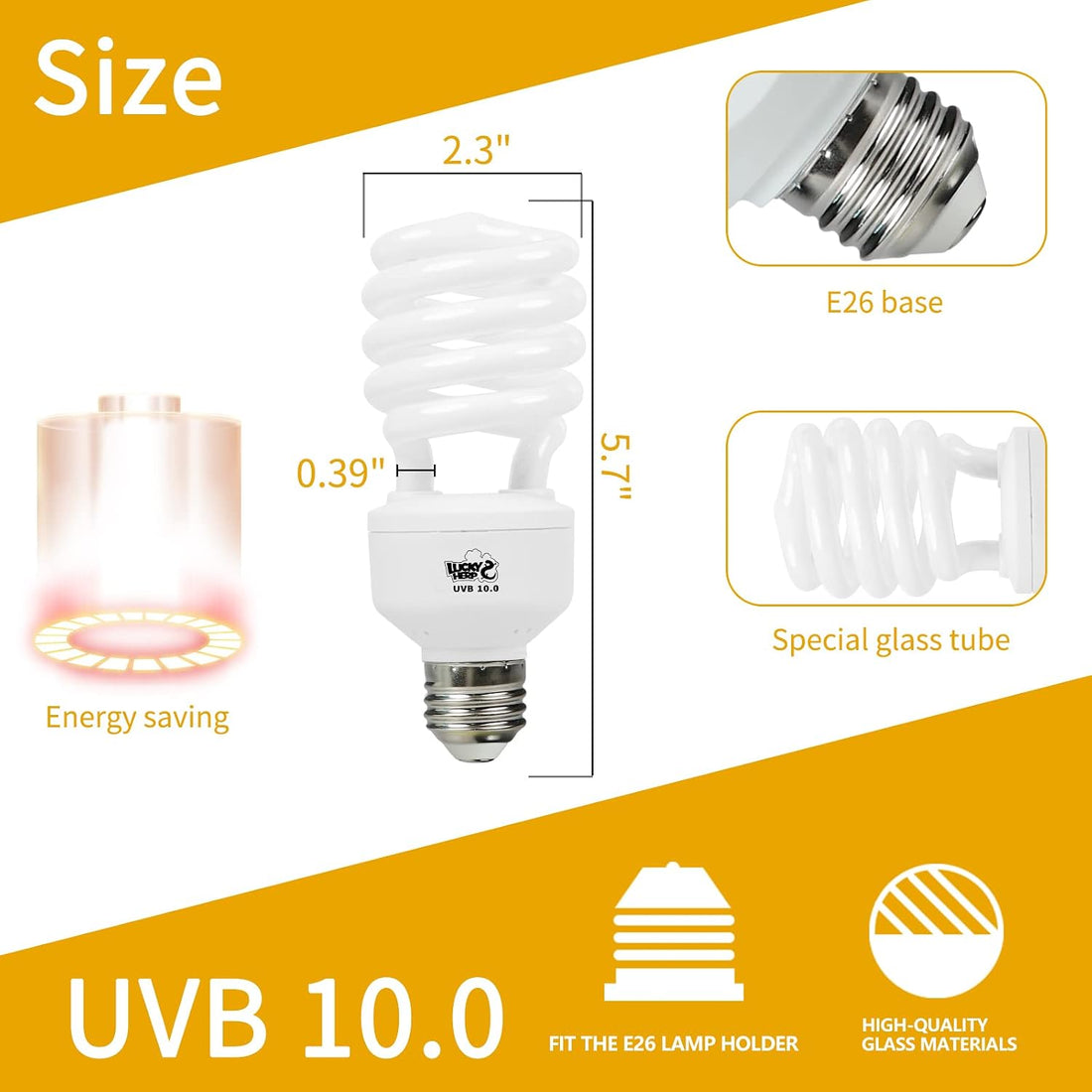 LUCKY HERP Desert UVA UVB Reptile Light Bulb 10.0 26W Compact