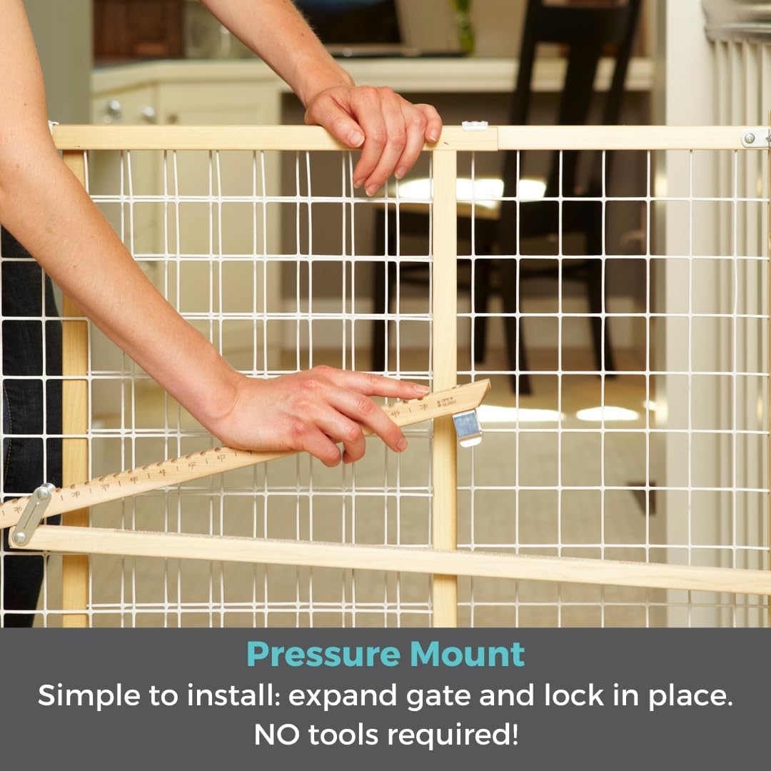 Toddleroo by North States - Extra-Wide Wire Mesh Wooden Baby Gate