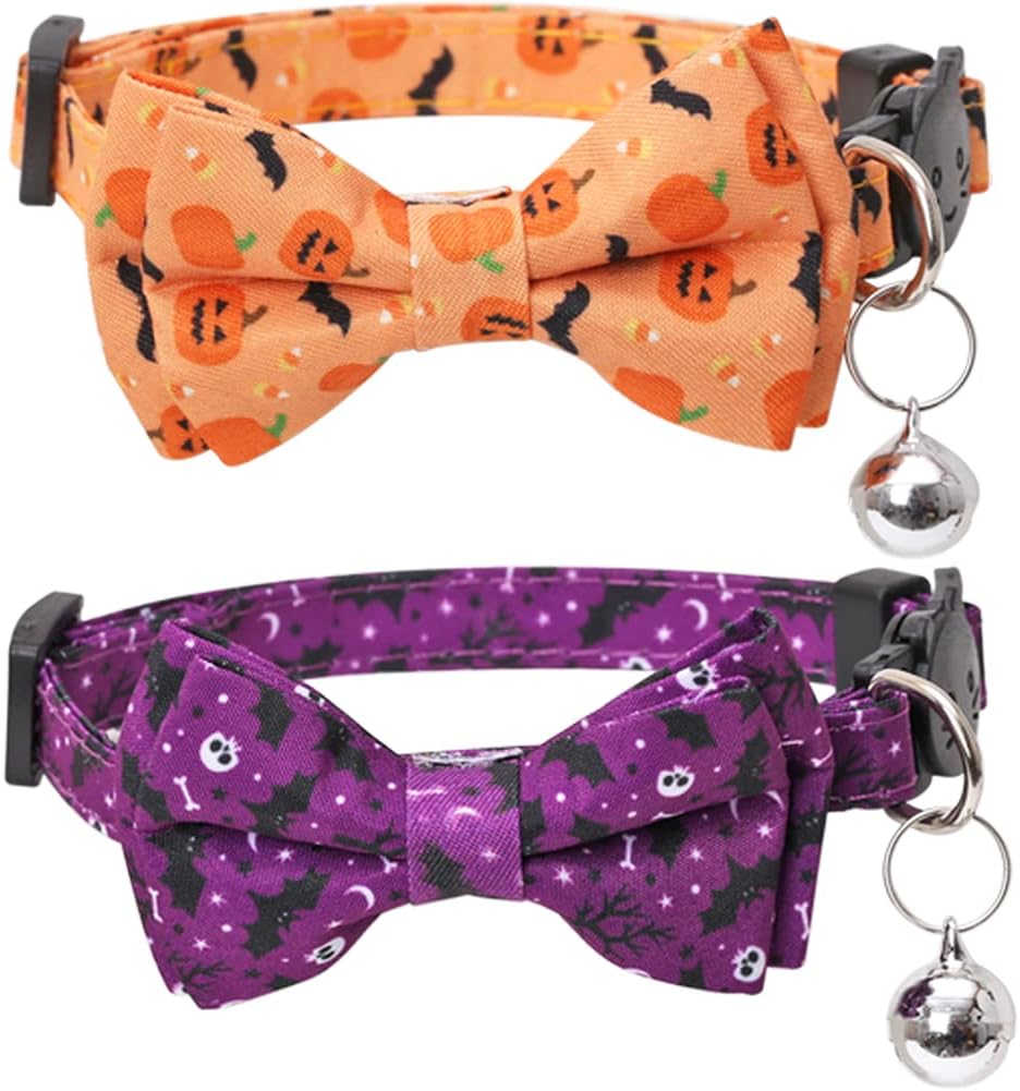 Halloween Cat Collar Breakaway with Cute Bow Tie and Bell for Kitty