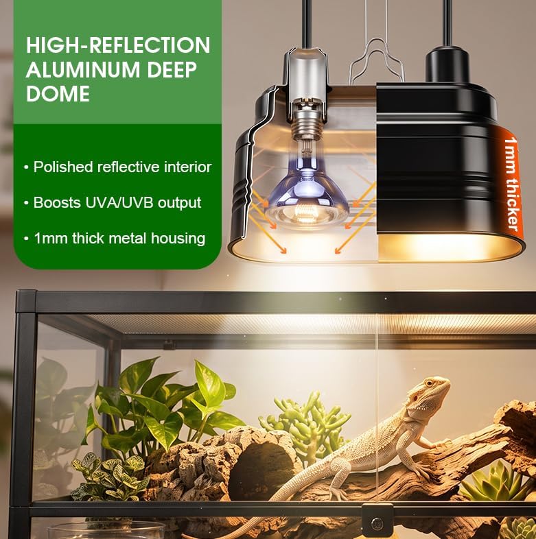 Dual Reptile Light Fixture,Reptile Heat Lamp with Thermostat & Timer