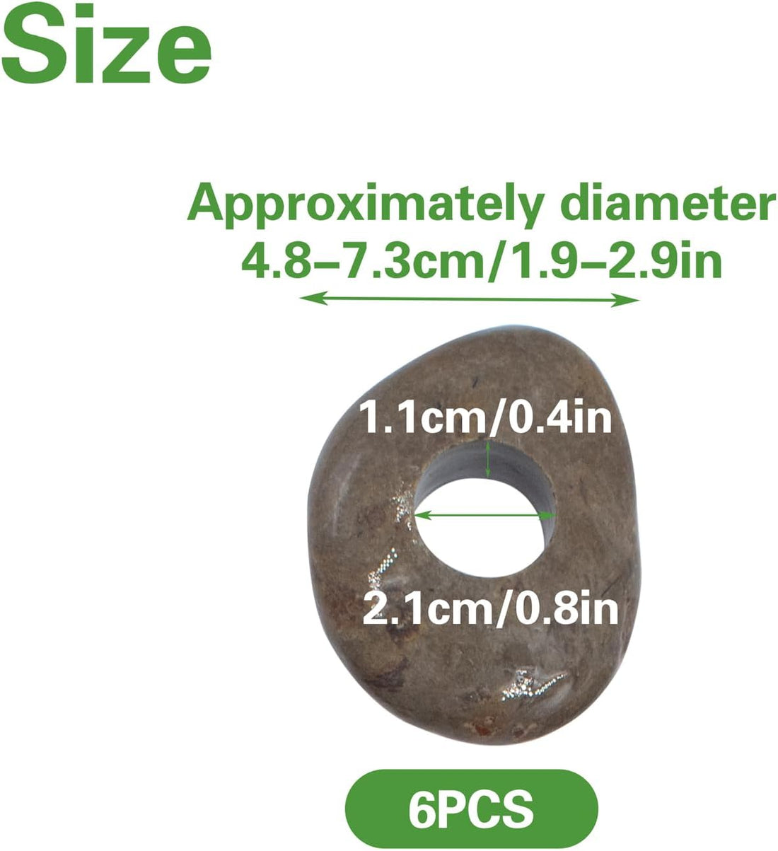 6 Pcs Natural River Stone Plant Weights for Fish Tank, 0.79 Inch Hole