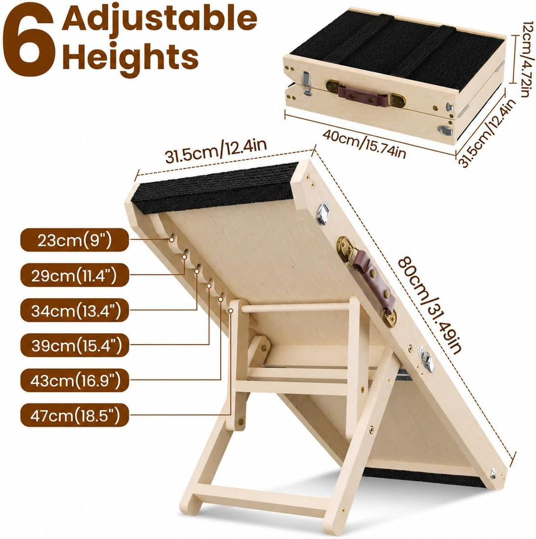 Dog Ramps for Small Dogs, 6-Level Adjustable Wooden Pet Ramp