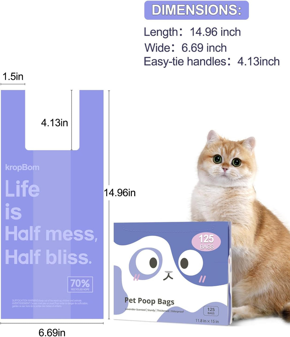 125 Count Cat Litter Bags Lavender Scented with Handles