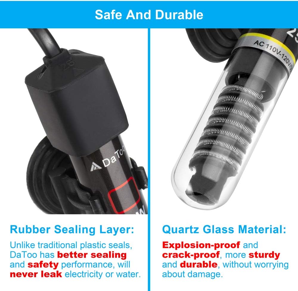 DaToo Mini Aquarium Heater 25W Small Fish Tank Heater 25 Watt