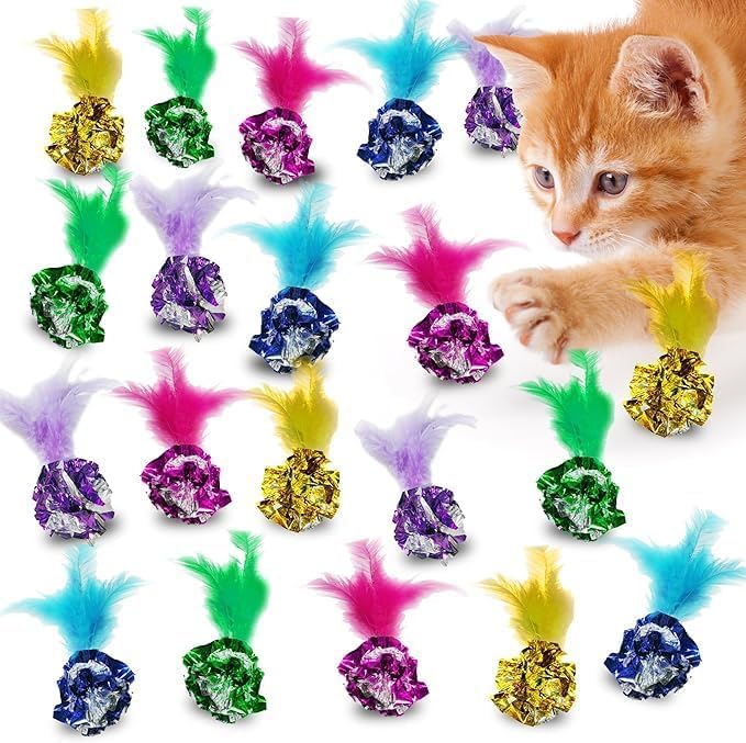 SunGrow Cat Crinkle Balls, Mylar Interactive Toys for Indoor Cats