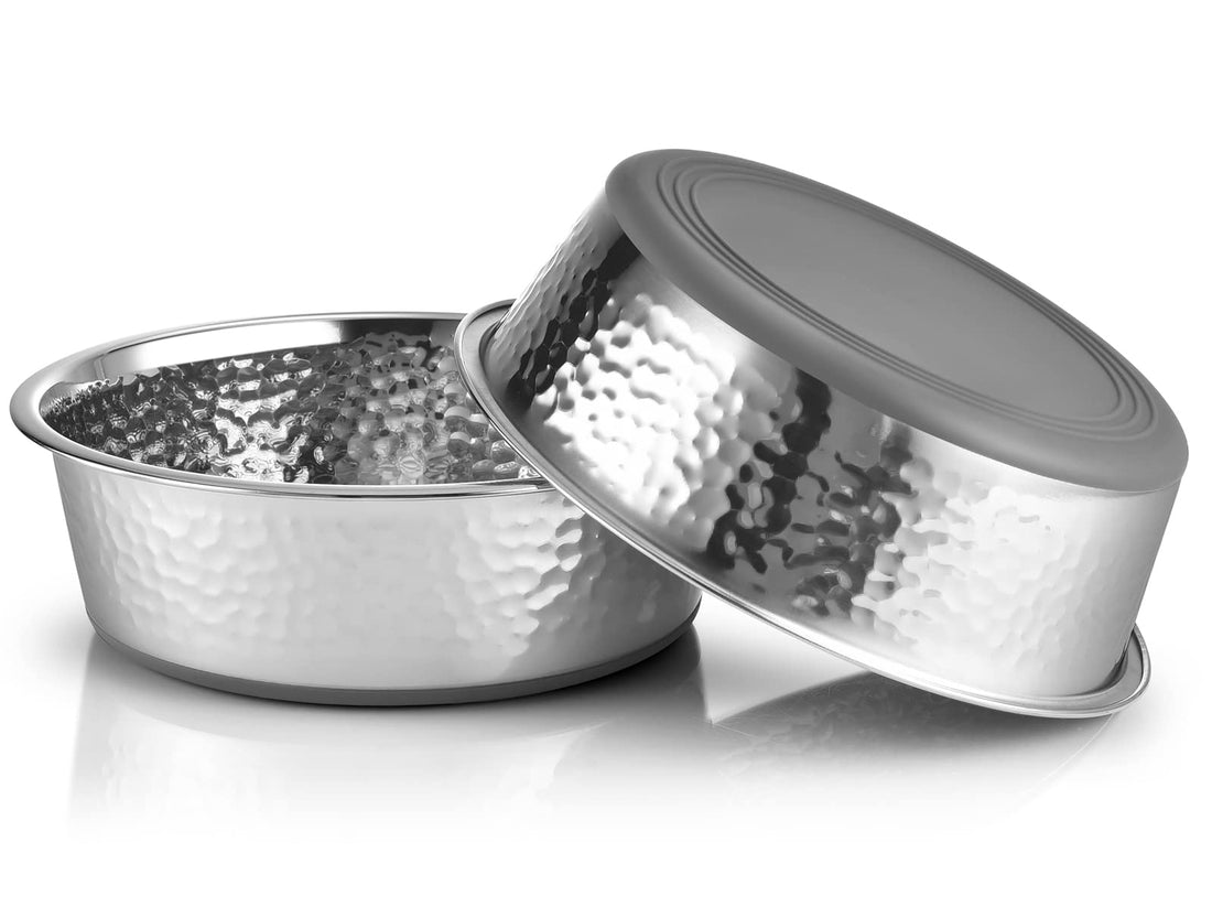 URBUDDIES Hammered Stainless Steel Pet Bowls, Two-Pack