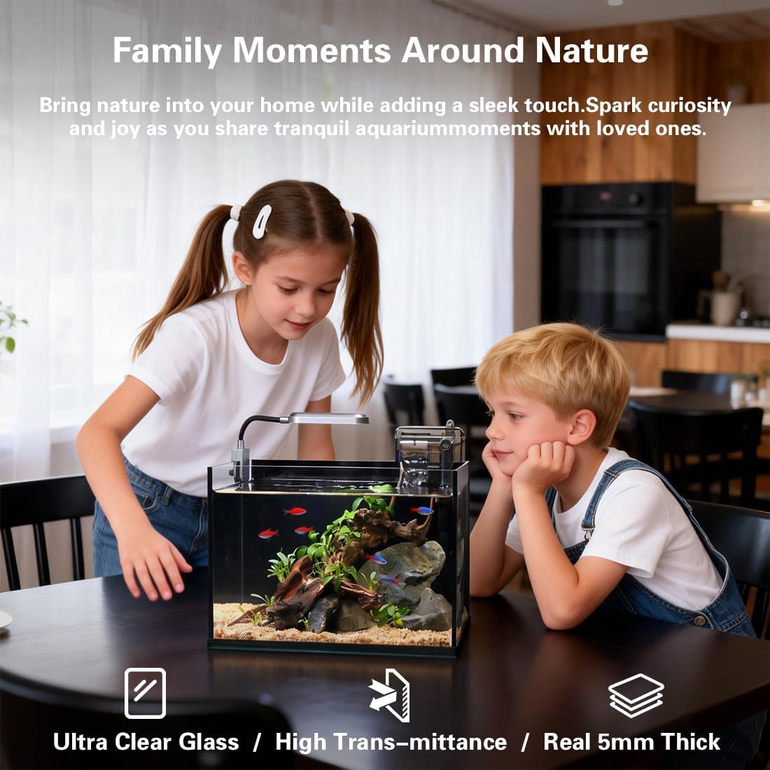2.8 Gallon Glass Fish Tank,Small Fish Tank with Light and Filter