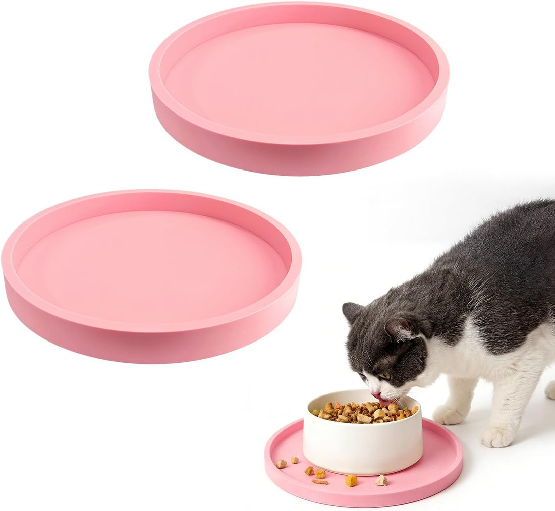 Pet Food Mat, 2 Pack 7" x 7" Non-Slip Pink Silicone Feeding Mats