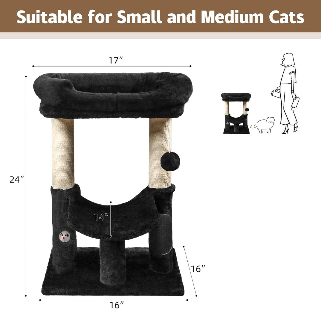 UWELLPETS 24" Tall Small Cat Tree Tower for Indoor Cats, Black
