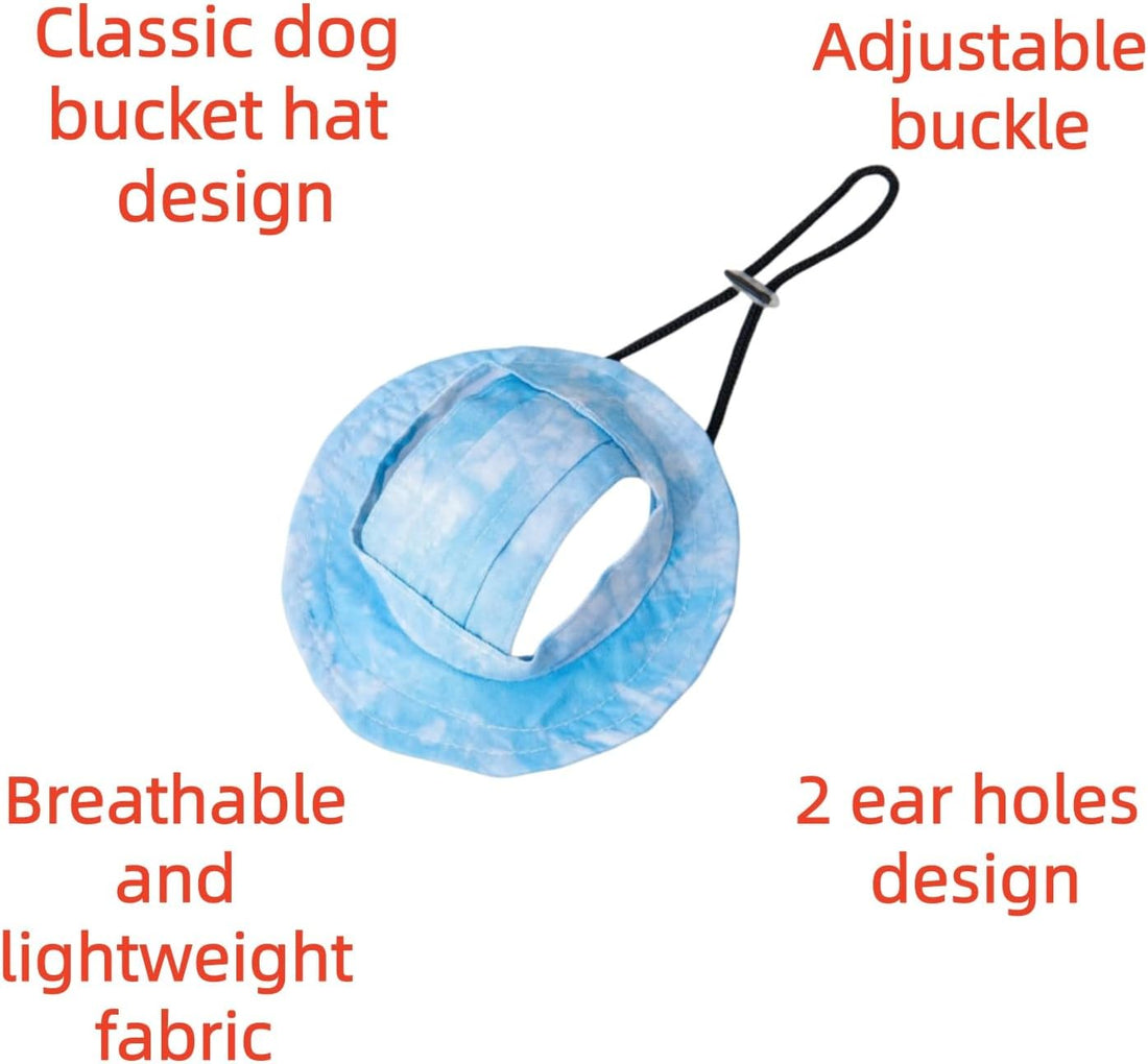 Dog Bucket Hat with Ear Holes, Adjustable Summer Sunscreen Cap