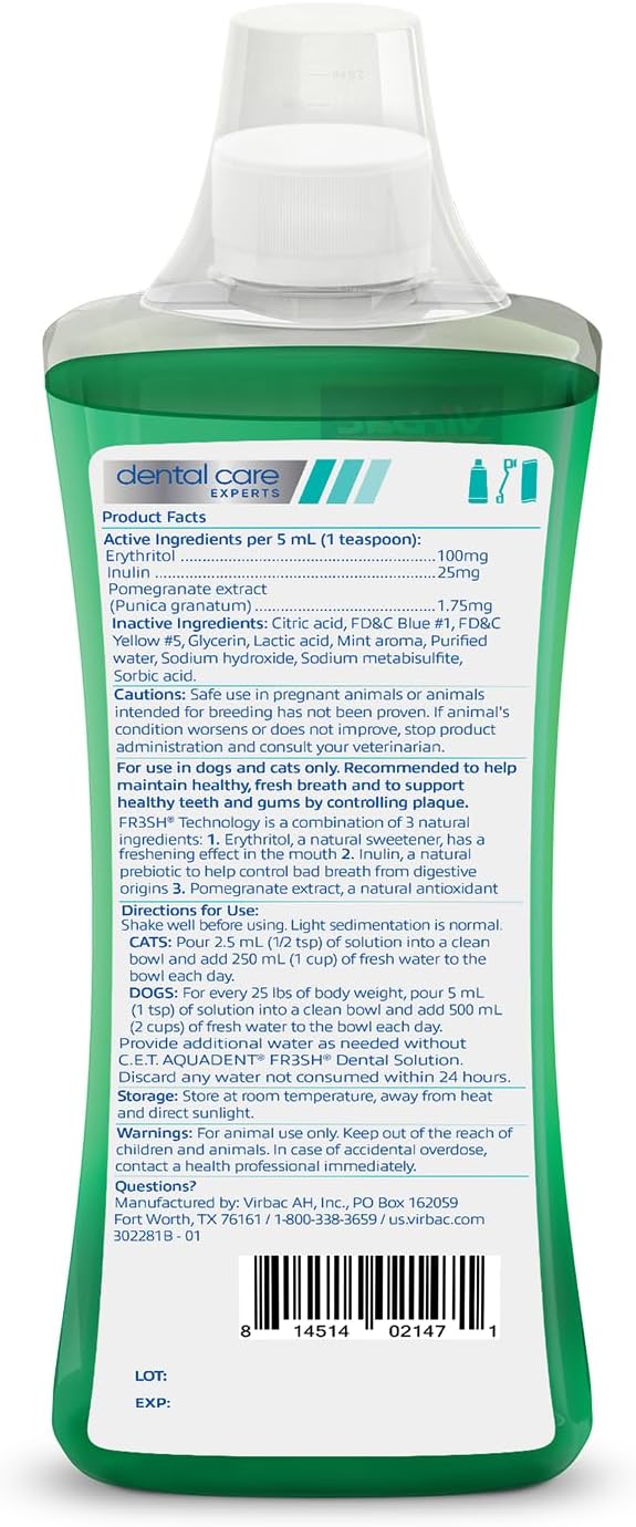Virbac C.E.T. AQUADENT® FR3SH® Dental Solution for Dogs & Cats