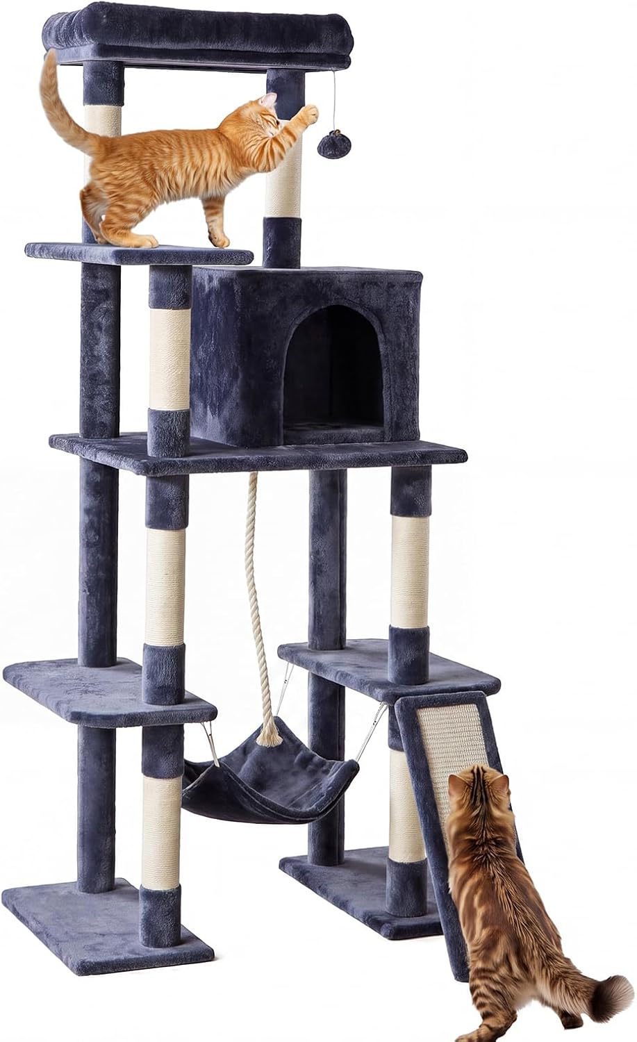 Large 66 Inch Cat Tree Tower with Sisal Scratching Post