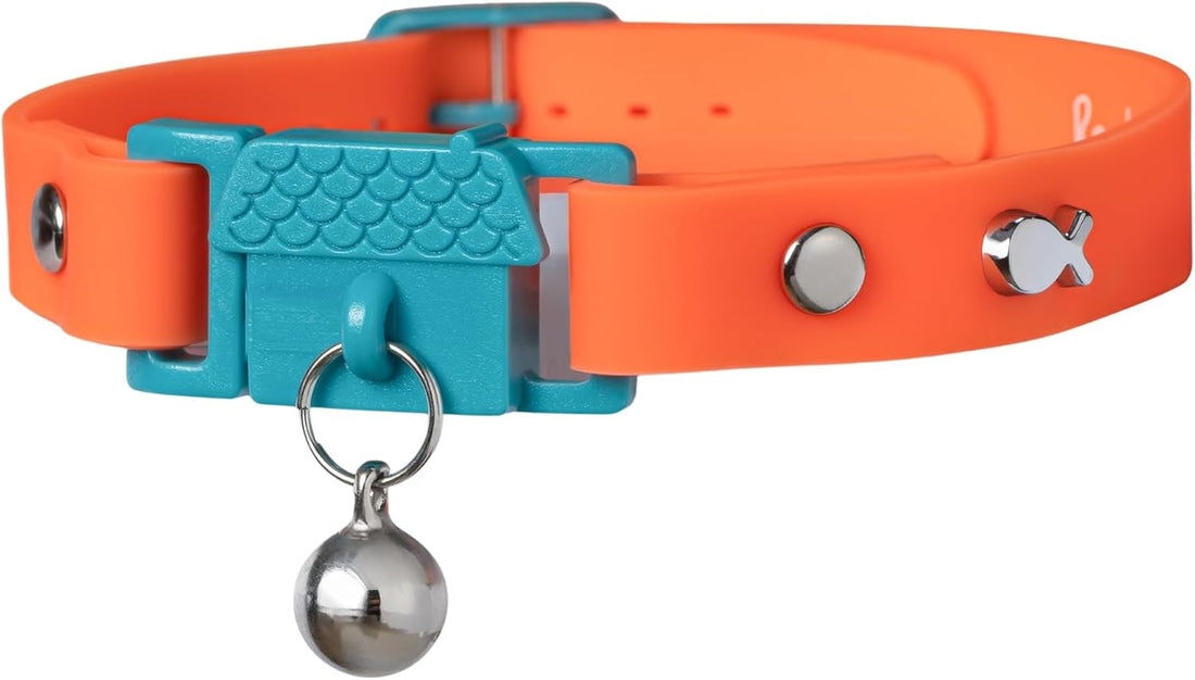 Kittyrama Tangerine Cat Collar with Bell. Breakaway Collar. Won't Rub