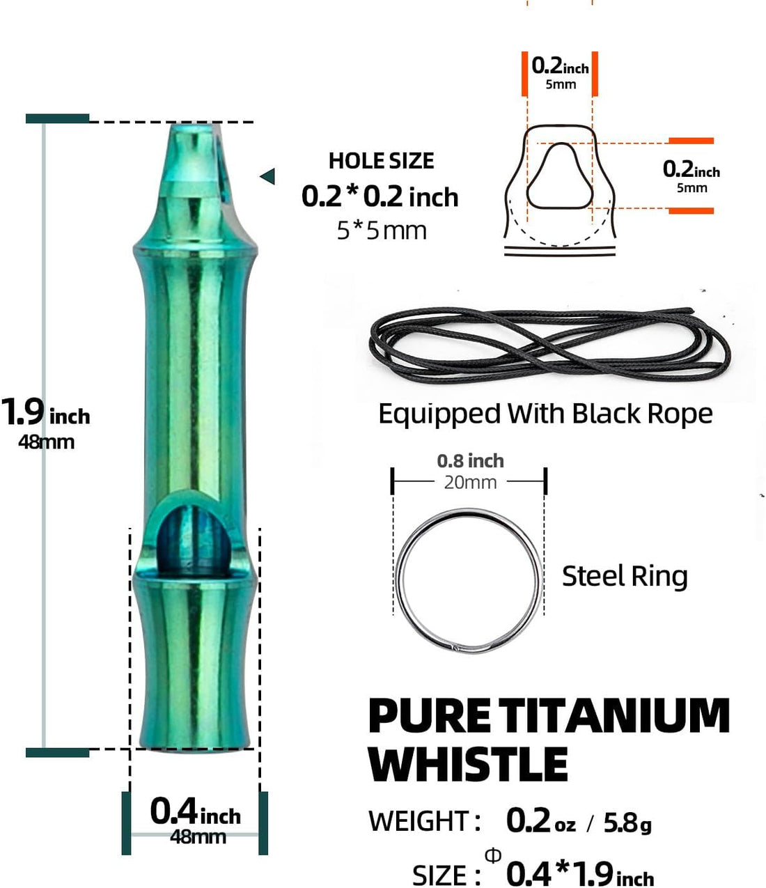 TiTo Titanium Emergency Survival Whistle 120+ dB Dog Whistle