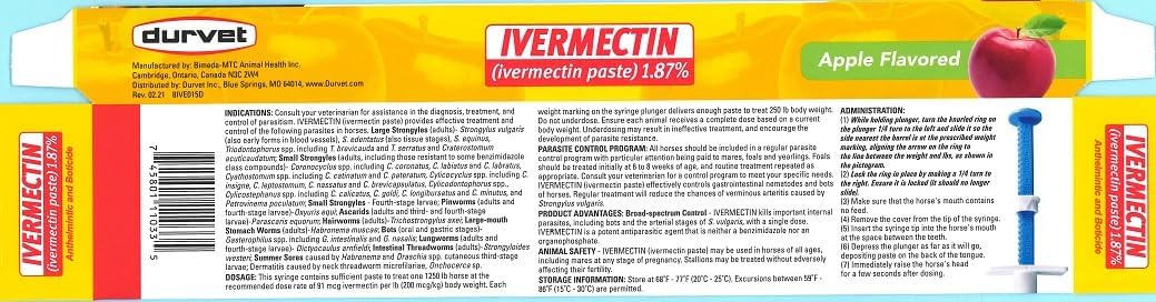 Durvet Ivermectin Paste - Horse Wormer 1 Tube 6.08 Grams (3-Pack)