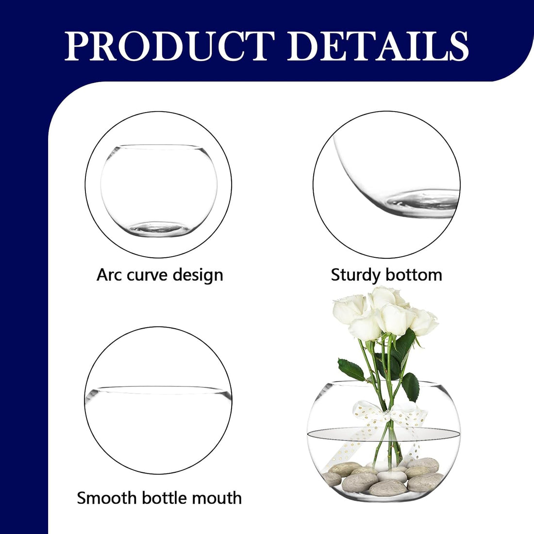 4 Pack Clear Bubble Bowl Glass Vase, 6 inch Fish Bowl Vase