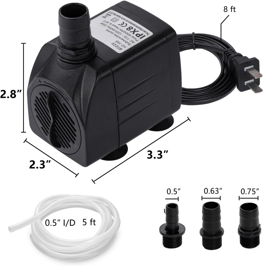 alizzy 400 GPH Fountain Pump, Durable Submersible Water Pump