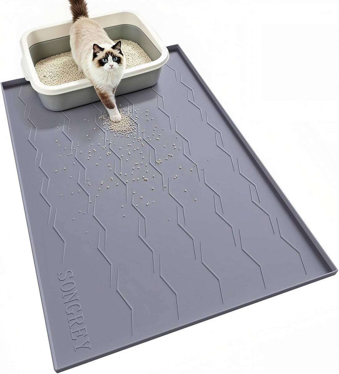 Songrey Silicone Cat Litter Mat 34" x 22", Large Litter Trapping Mat