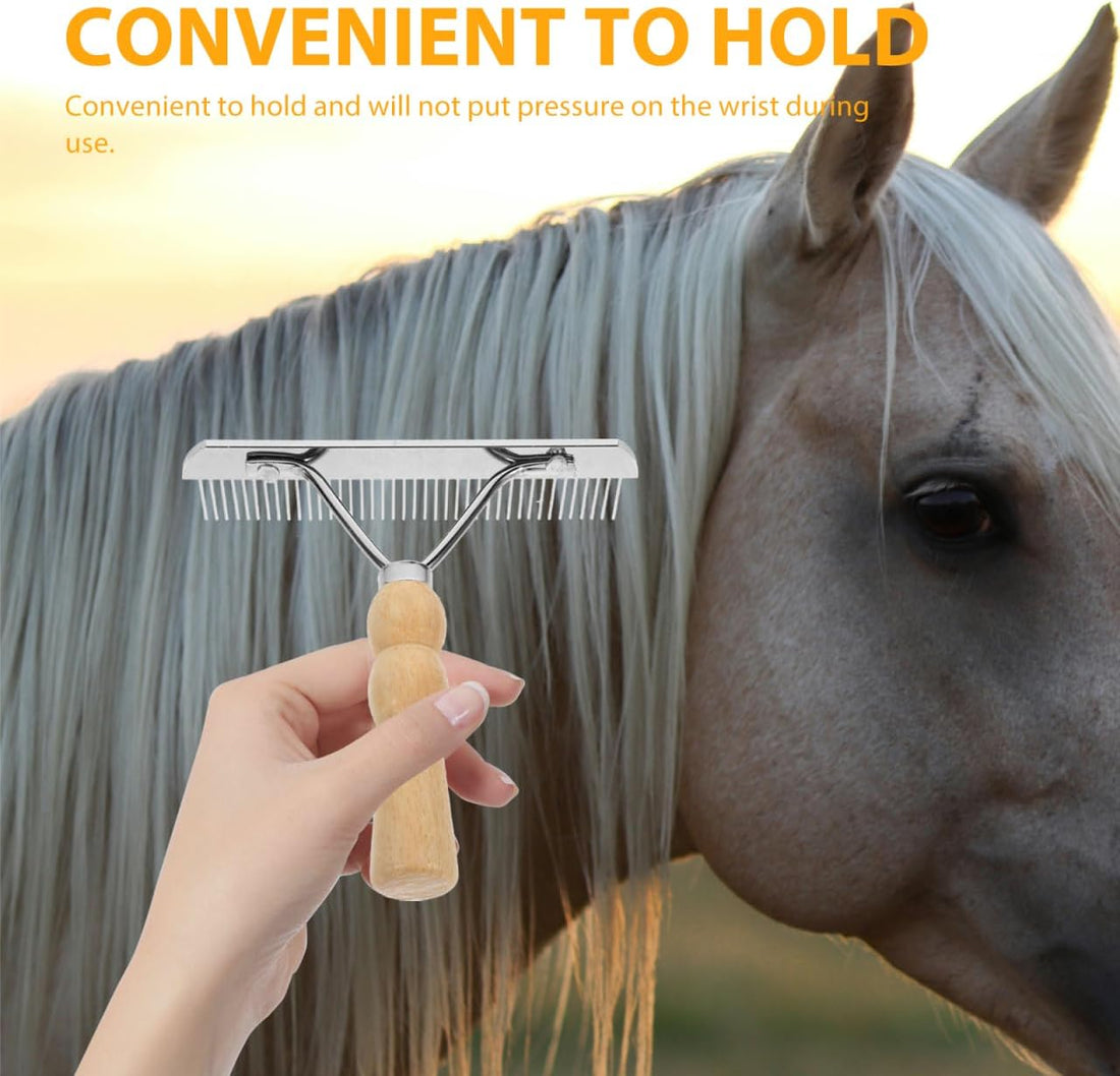 POPETPOP Horse Nail Rake, Undercoat Grooming Rake with Wooden Handle