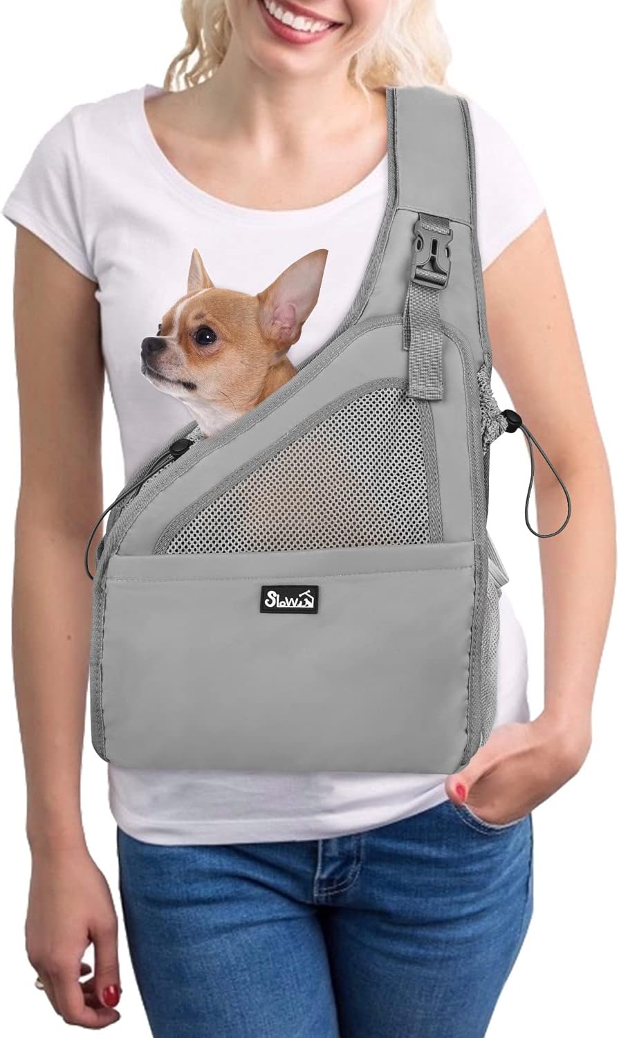 SlowTon Dog Sling Carrier, Hands Free Hard Bottom for Small Dogs up