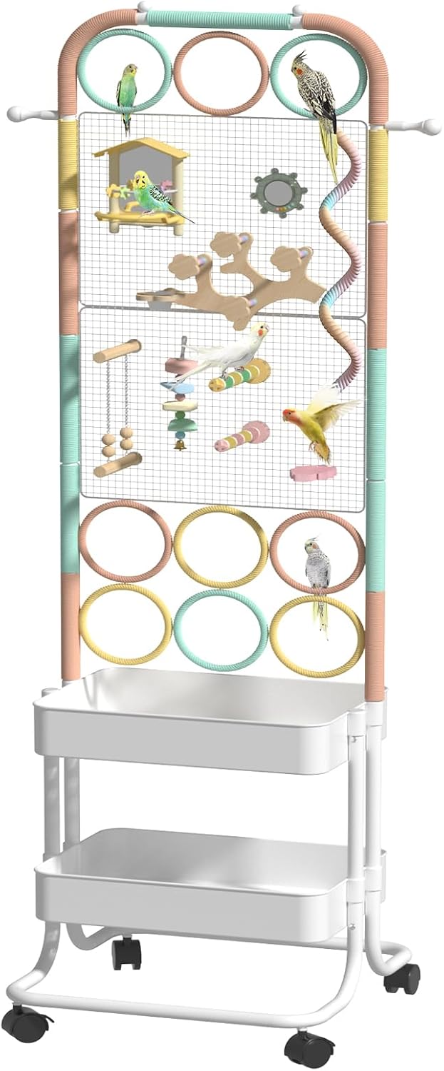 Large Bird Playground, Parrot Perch Stand with Toys DIY Zone & Toilet