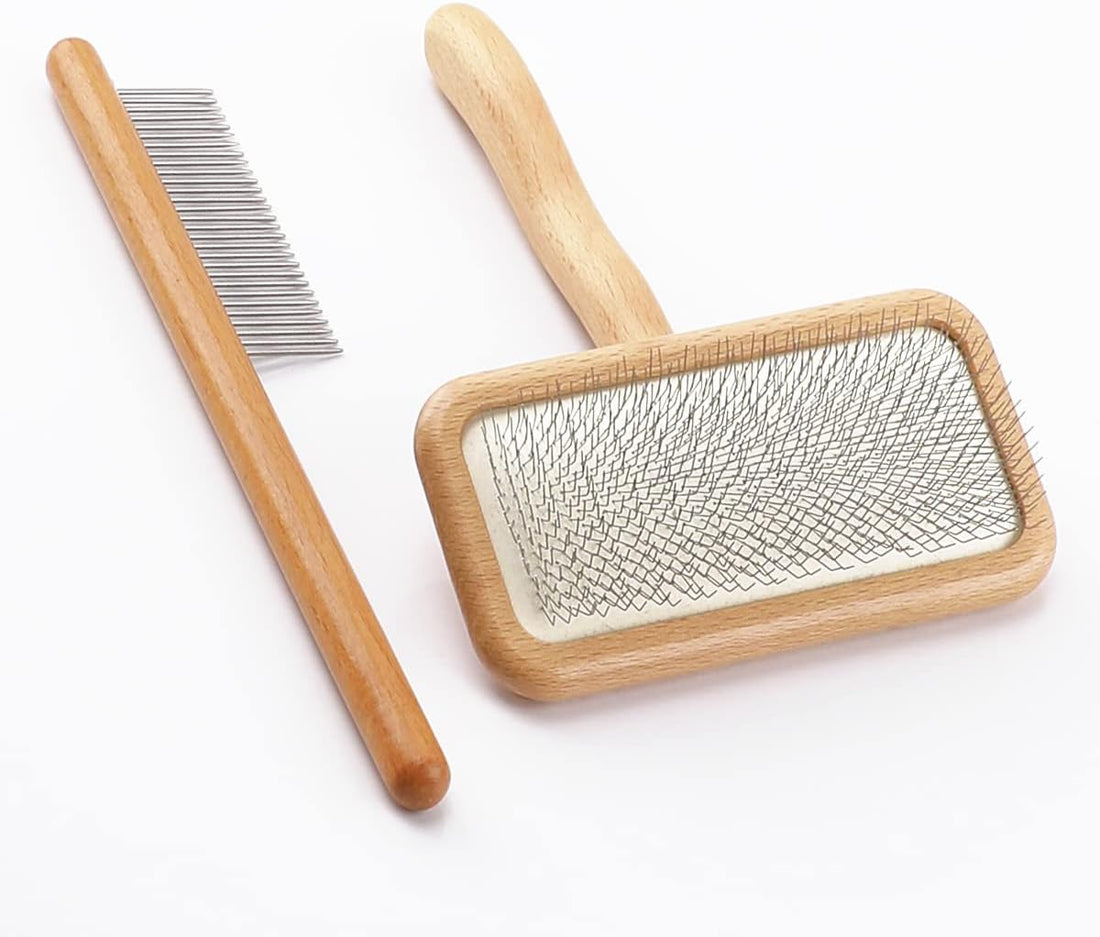 Carpet Rake Sheepskin Wool Brush and Cleaner Comb, Wood, 2PCS