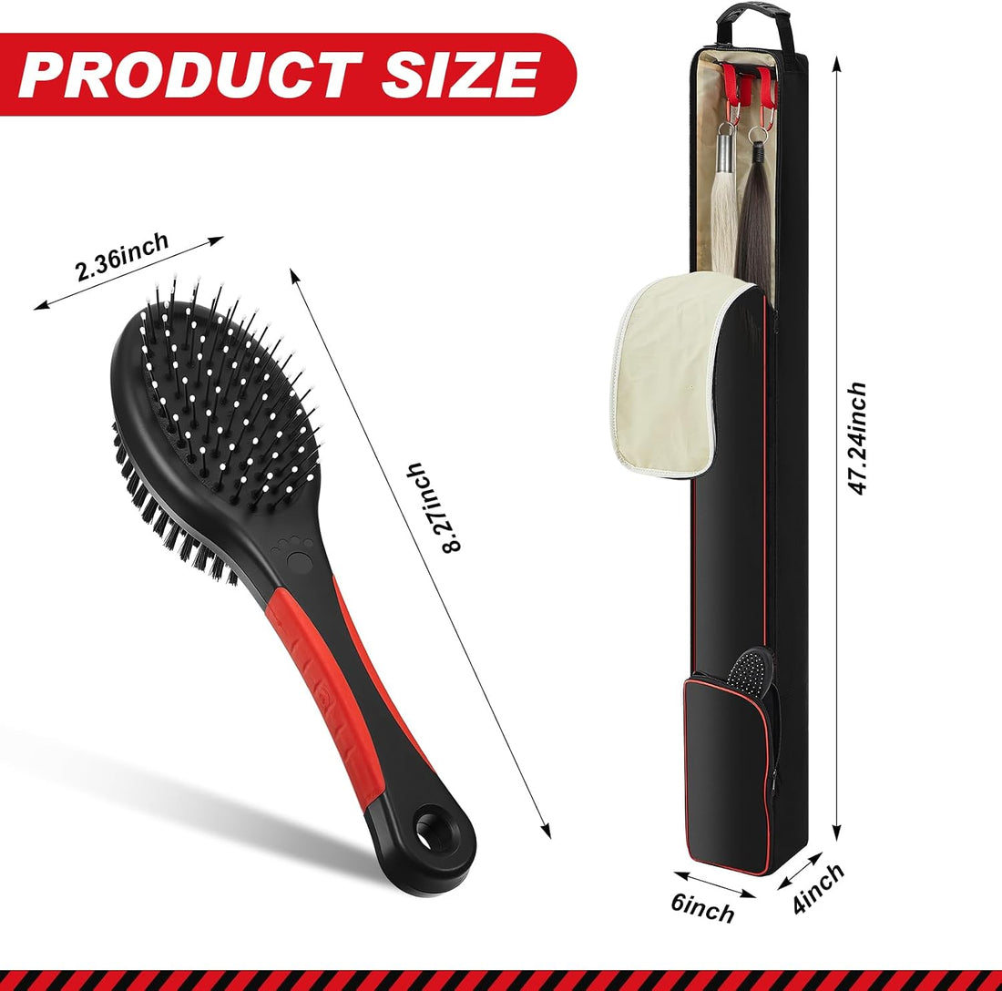 Dansydaisy Fake Horse Tail Bag with Comb, 600D Oxford Cloth, Red Black