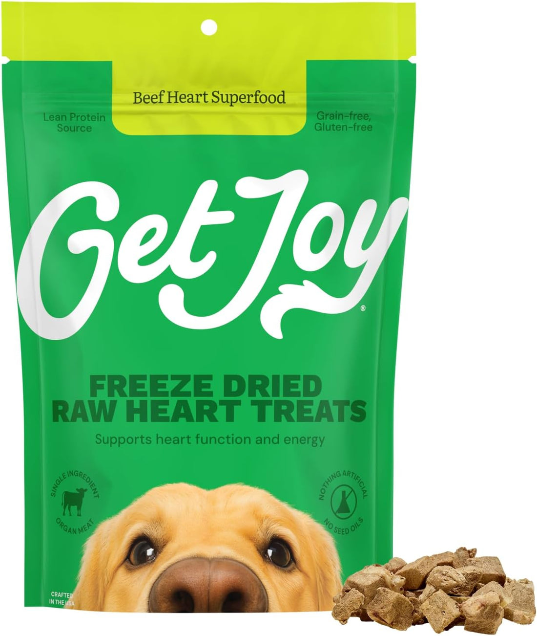 Get Joy Freeze Dried 100% Beef Heart Dog Treats, 4oz