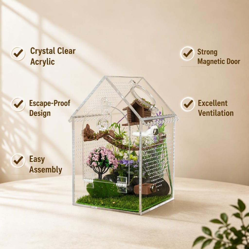 Jumping Spider Enclosure,Clear Acrylic,Pre-Assembled,3x3x5.9inch