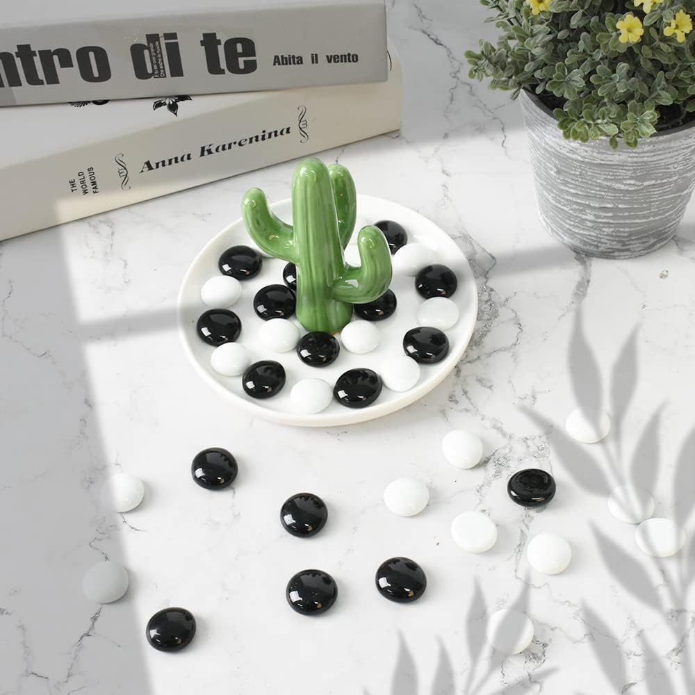 Flat Glass Marbles Black White Fish Tank Decor 90 Pcs 1LB