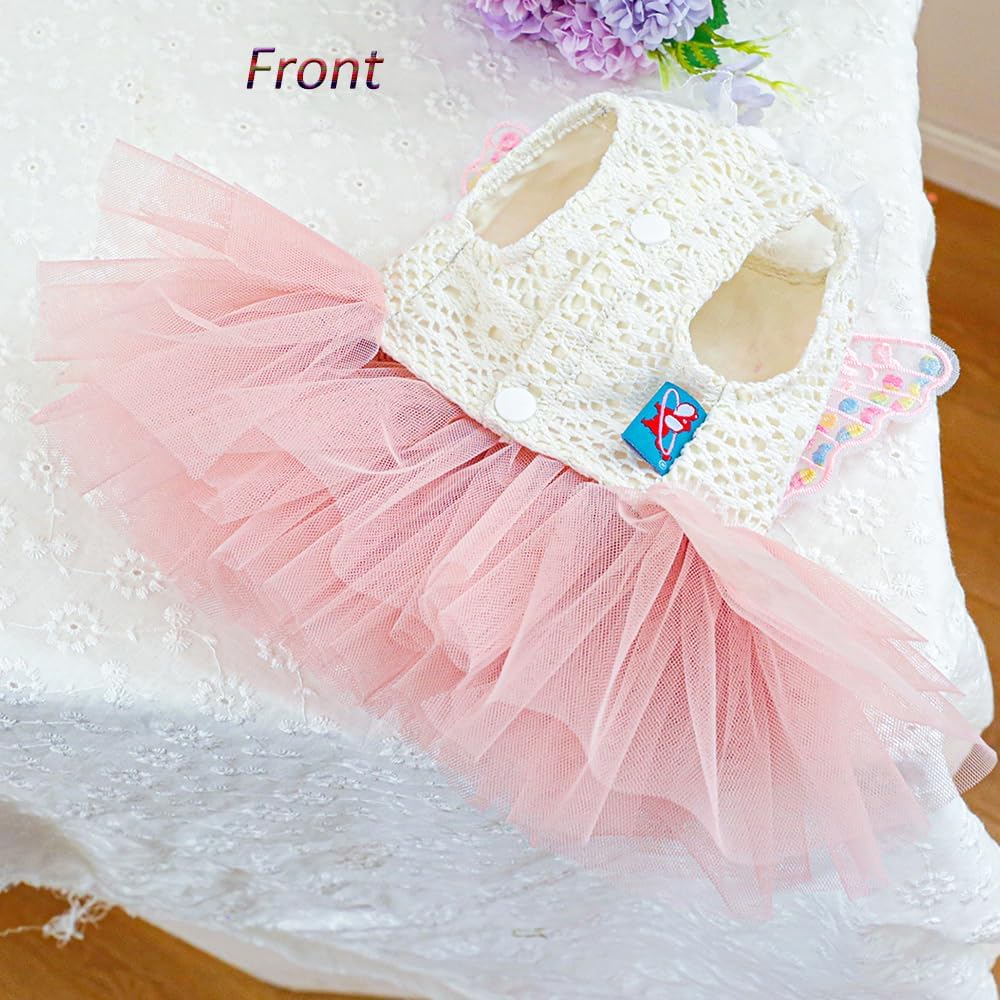 ANIAC Butterfly Dog Dress with Pink Tutu Funny Pet Clothes with Wing