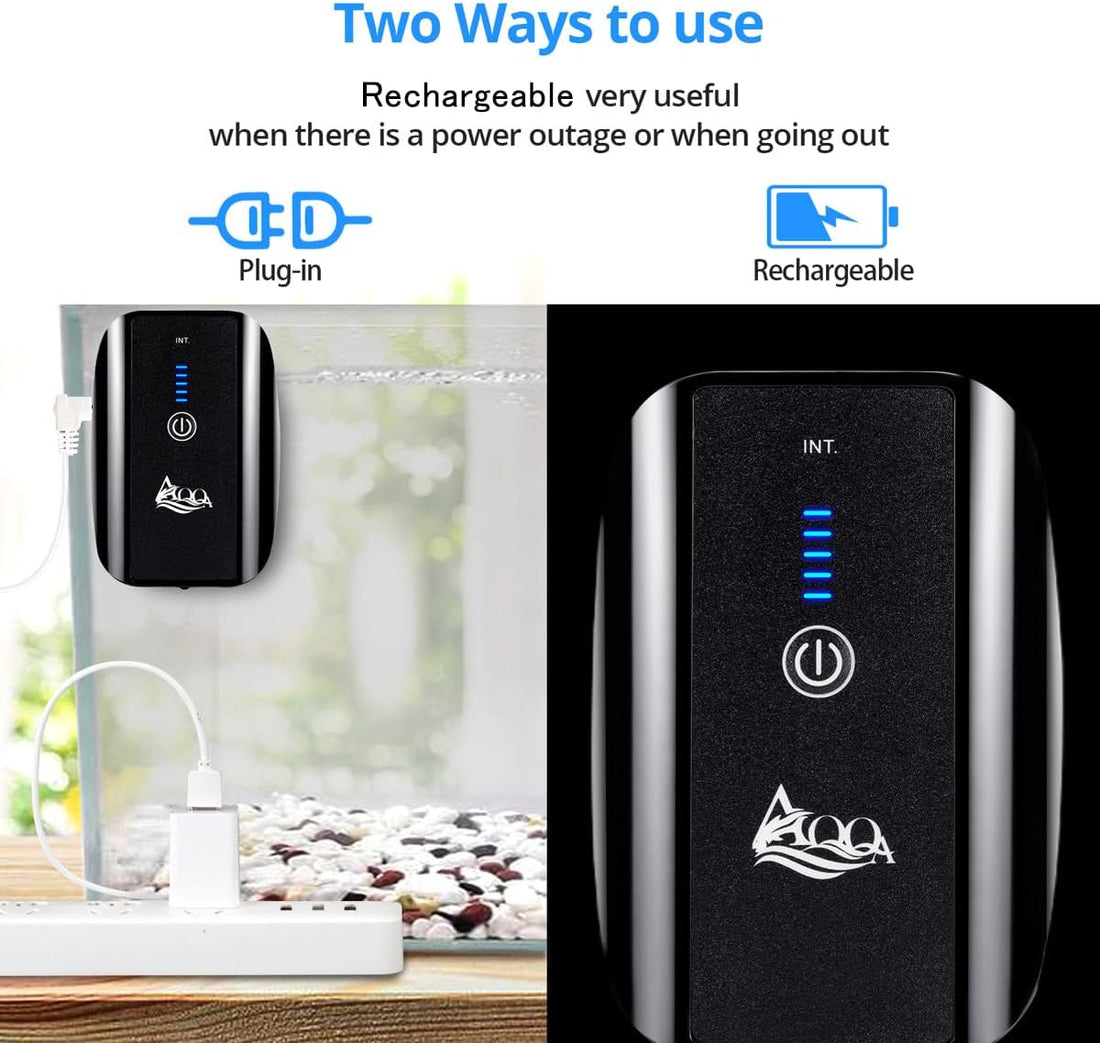 AQQA Aquarium Air Pump Battery Powered USB Rechargeable Aerator